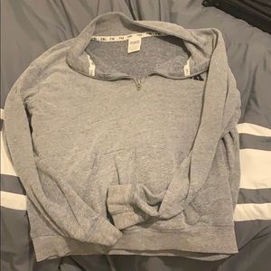 Pink quarter zip grey sweater